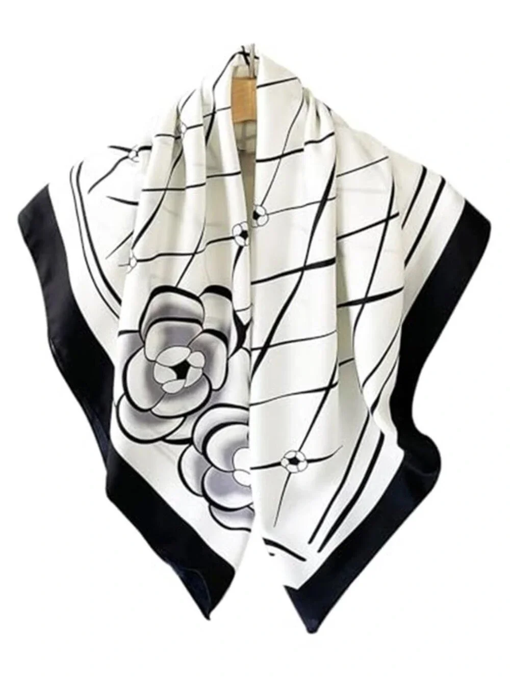 Head Scarf Black and White Flowers Hair Bandana 35